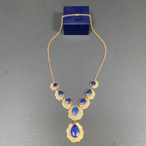 Natural Blue Stone and Gold Tone Necklace.